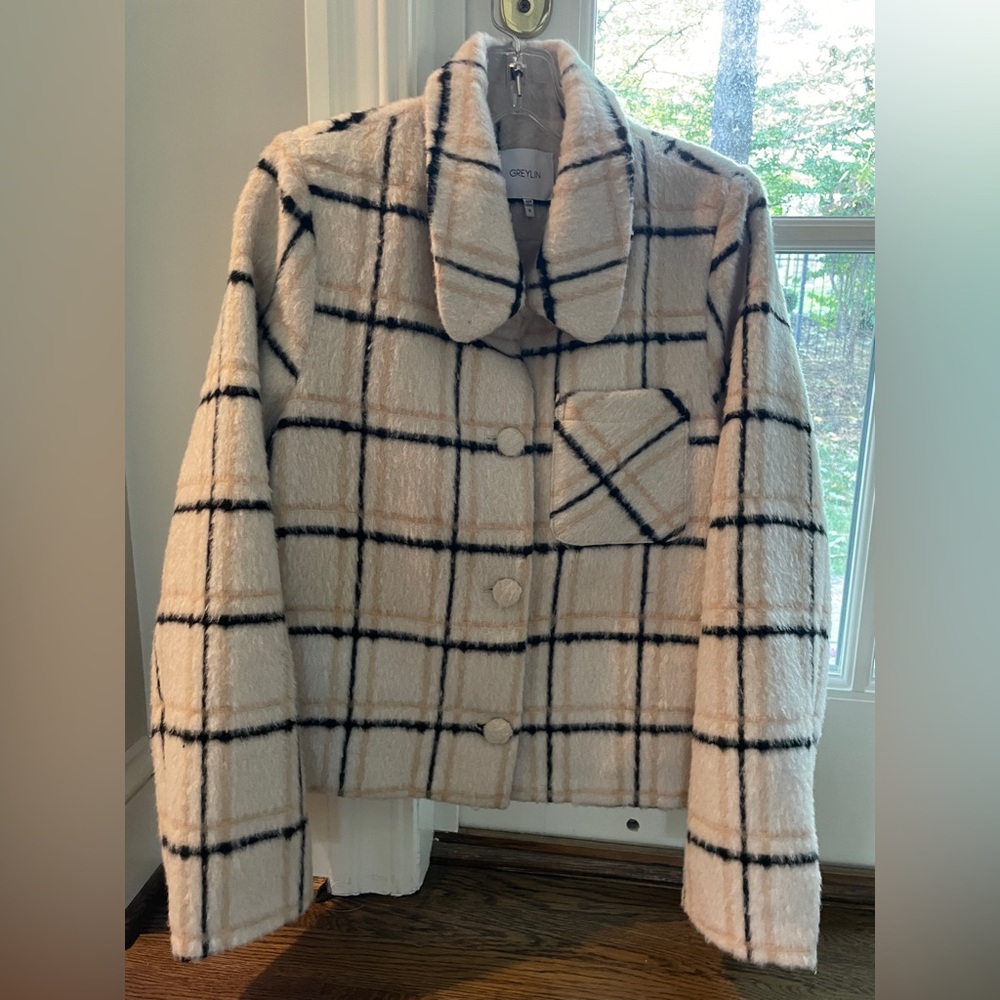 GREYLIN short cream plaid jacket blazer